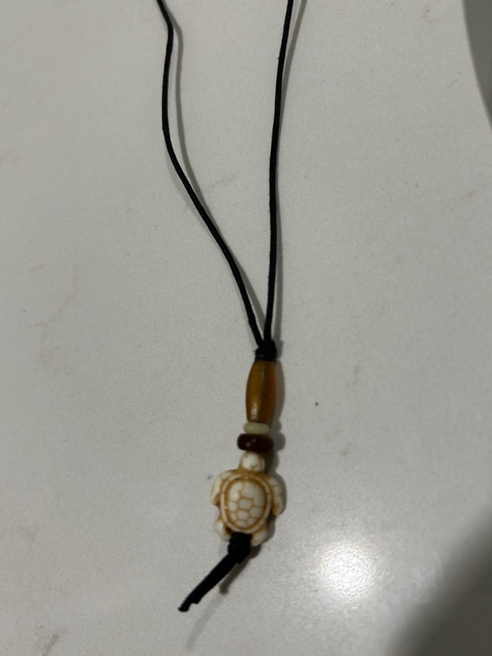 Beaded Turtle Pendant Necklace in Ivory and Brown